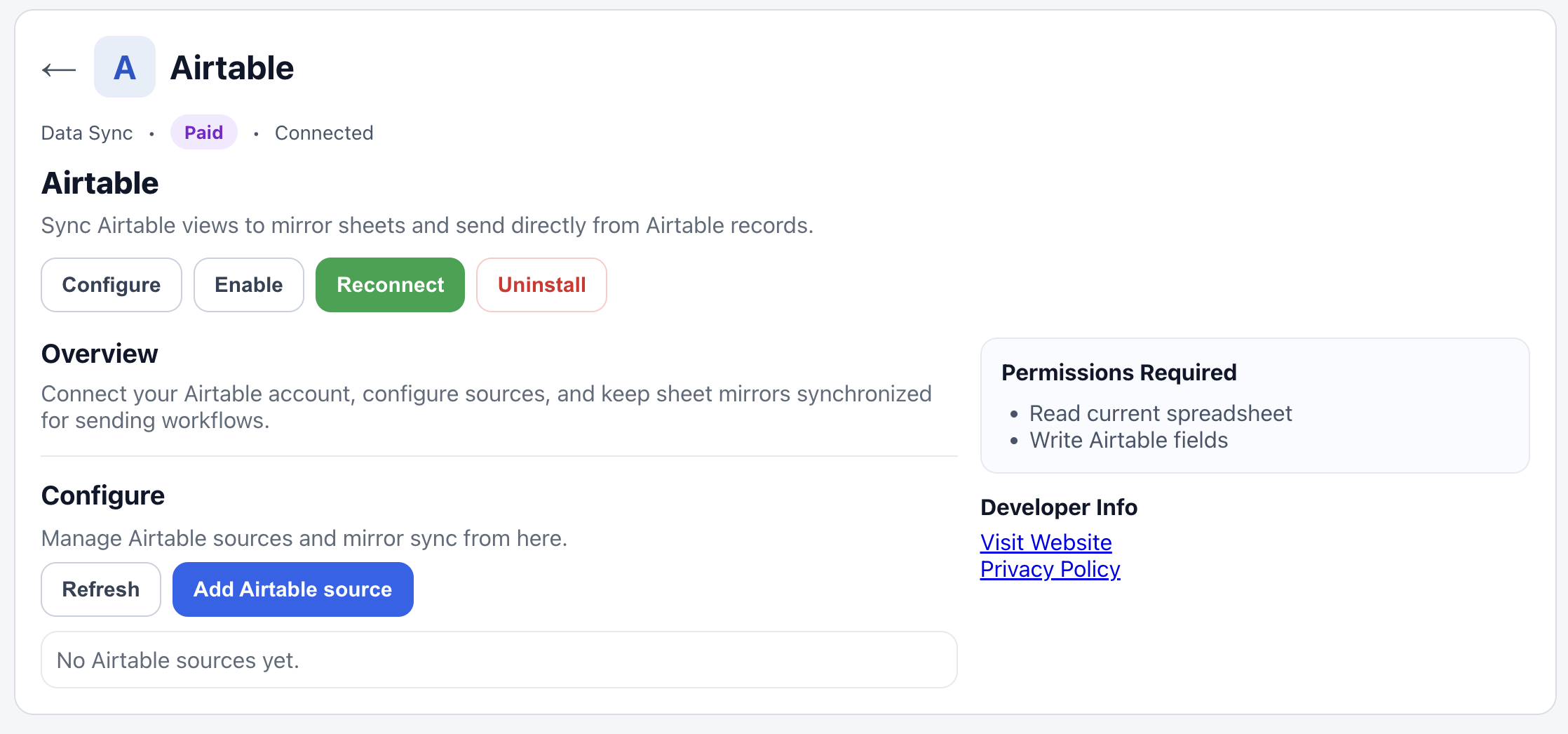 Airtable config card