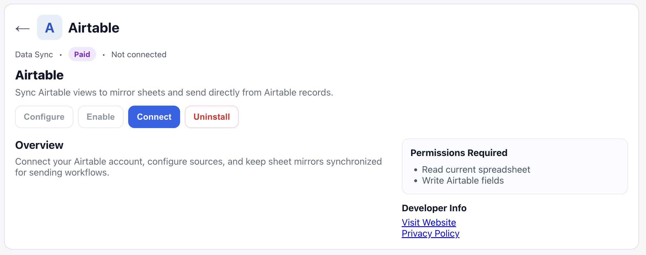 Airtable extension screen