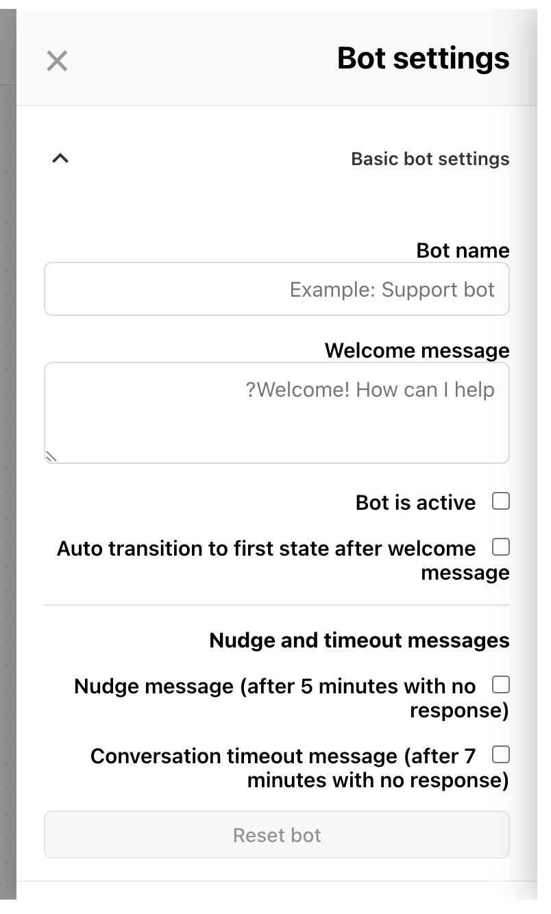 Bot settings screen