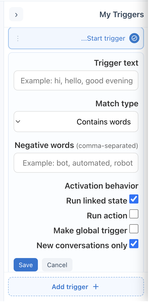 Bot trigger settings