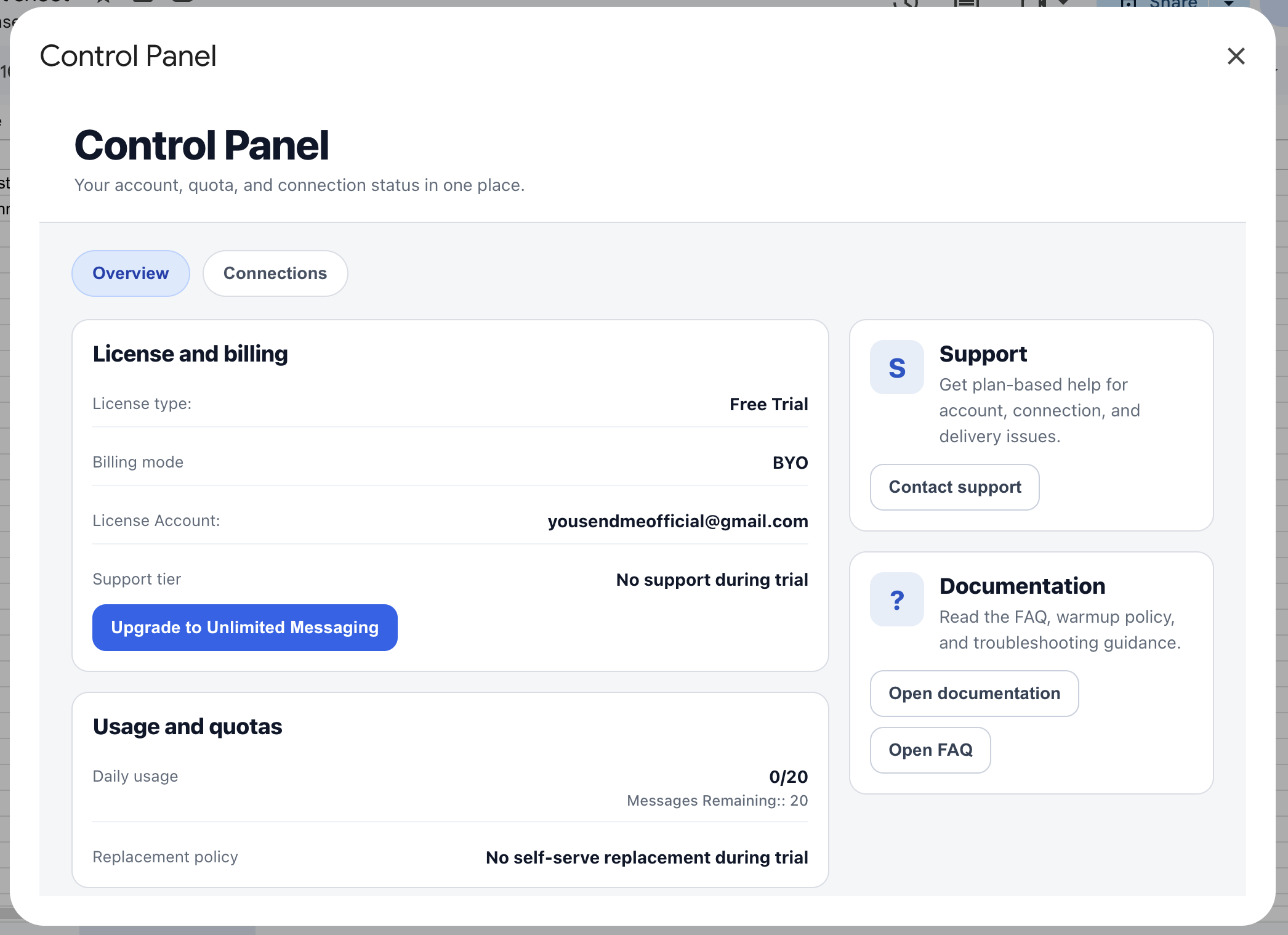 Control Panel overview