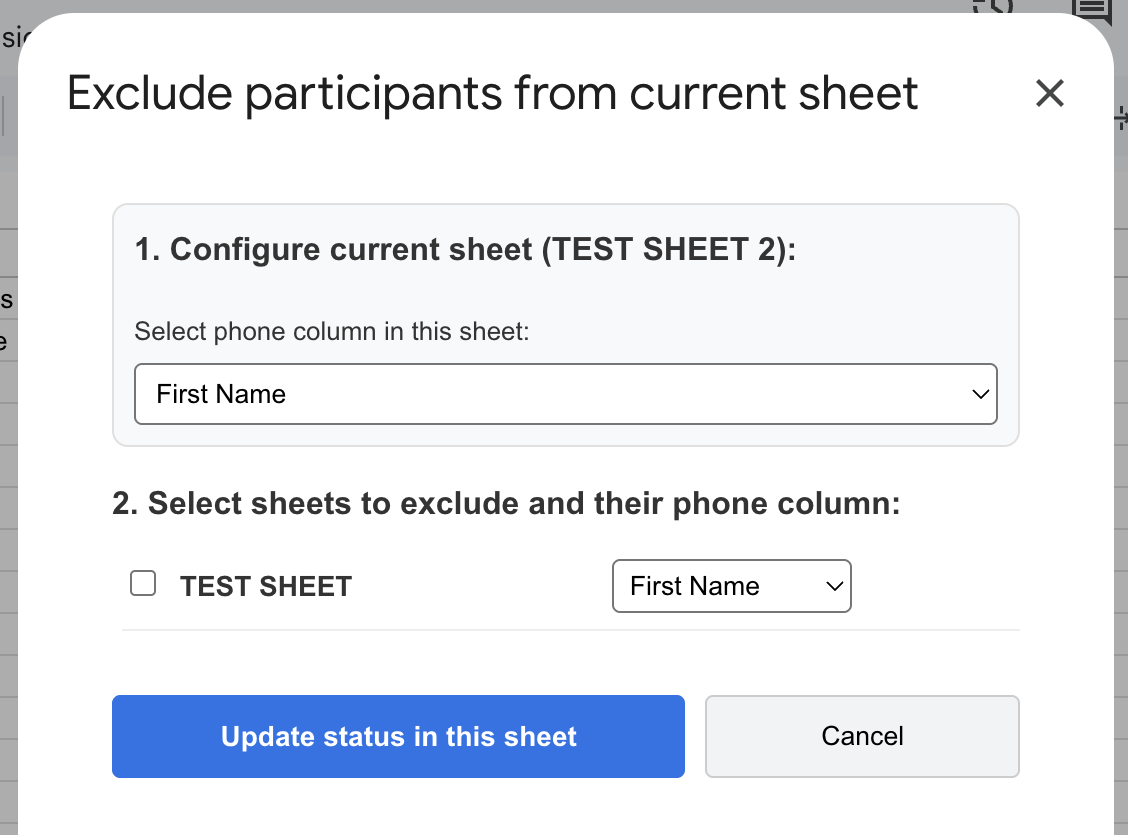 Exclude participants modal