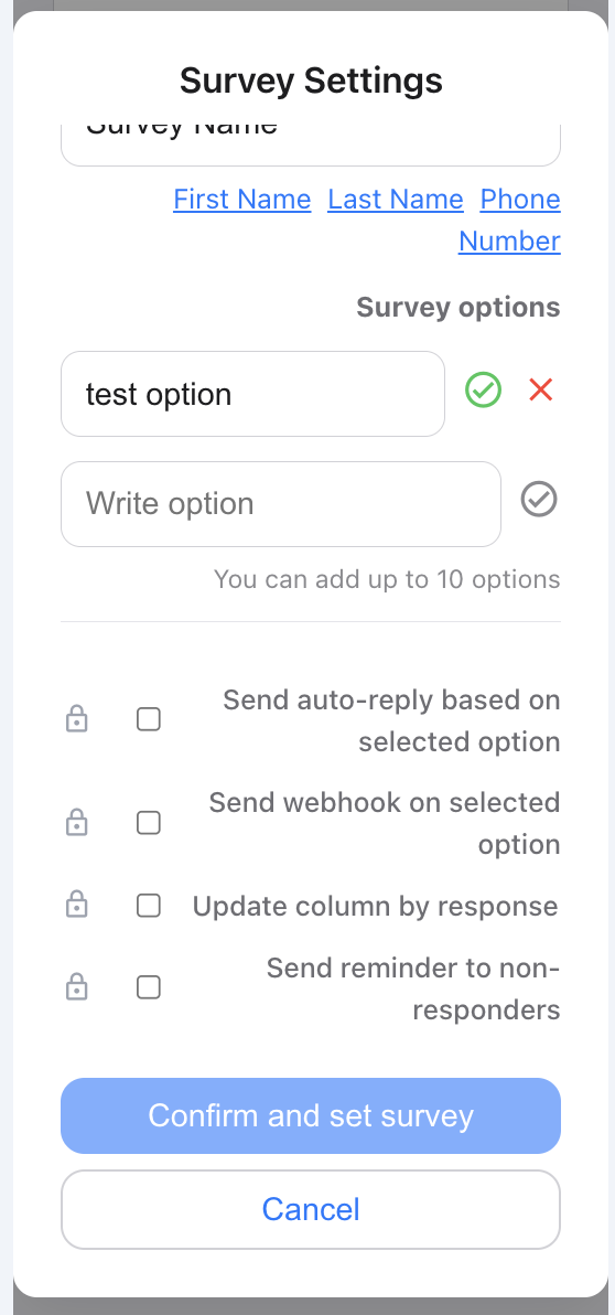Survey automations settings